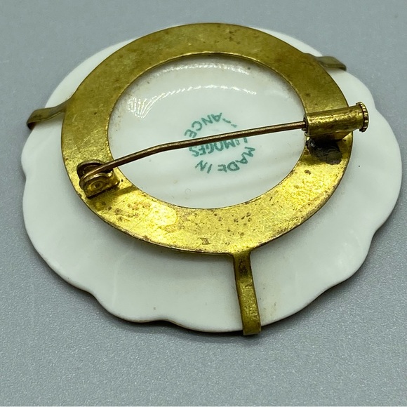 Vintage Limoges France Hand Painted Porcelain Gold Tone Brooch - Picture 5 of 5